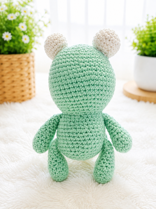 Handmade Crochet Frog Plushie – Mint Green Frog Stuffed Animal