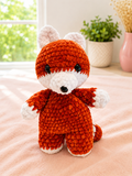 Handmade Crochet Fox Plush – Soft Chenille Yarn Orange & White Fox
