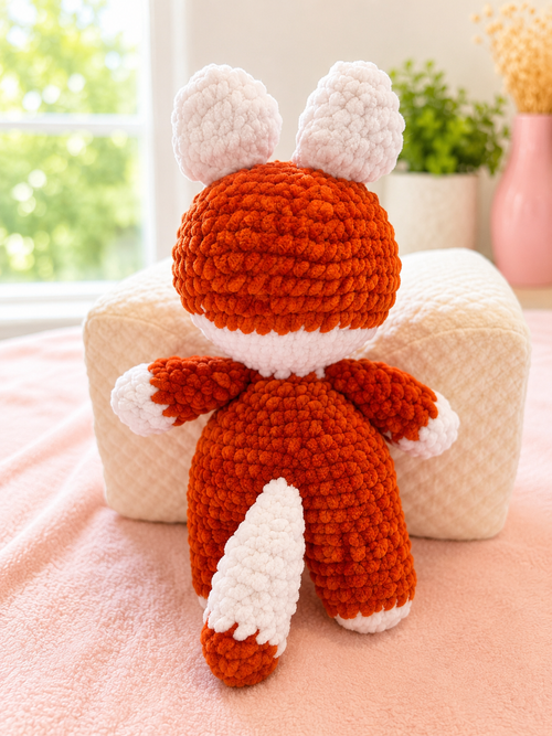 Handmade Crochet Fox Plush – Soft Chenille Yarn Orange & White Fox