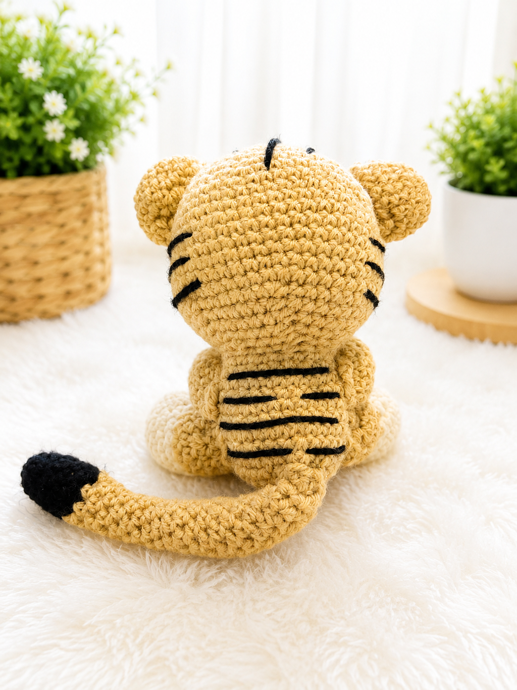 Handmade Crochet Tiger Plush – Beige & Black Tiger Stuffed Animal